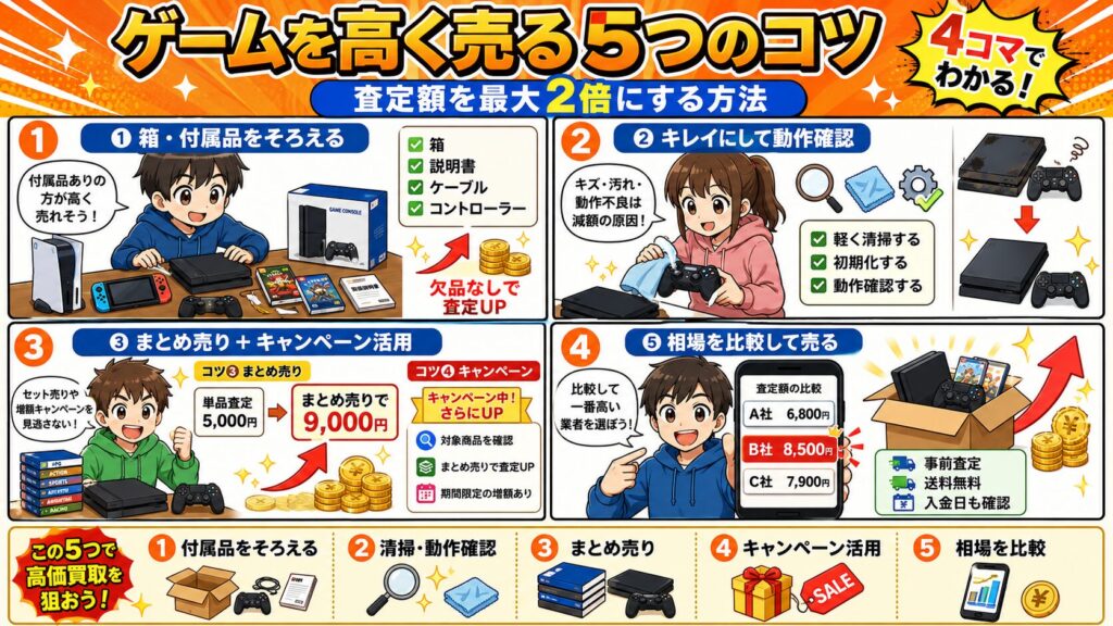 ゲームを高く売る5つのコツ|査定額を最大2倍にする方法