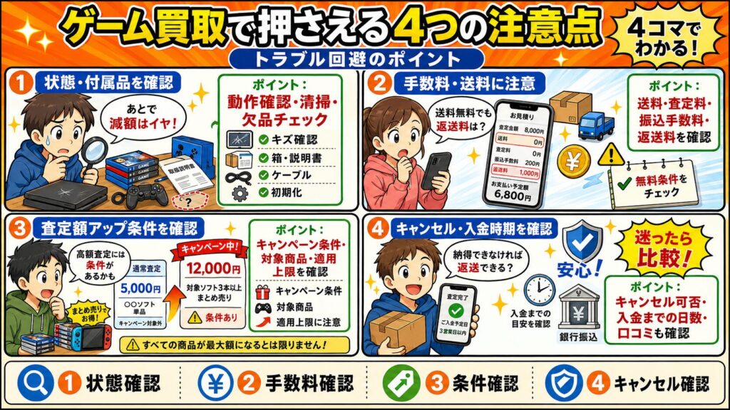 ゲーム買取で押さえる4つの注意点|トラブル回避のポイント