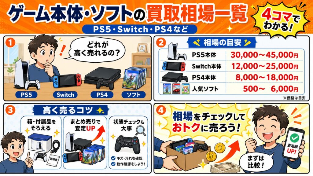 ゲーム本体・ソフトの買取相場一覧|PS5・Switch・PS4など